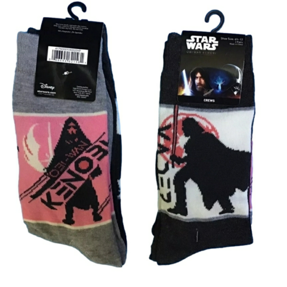 New Disney Star Wars Obi Wan Kenobi Crew Socks 2 Pair  Unisex Size 6.5-12